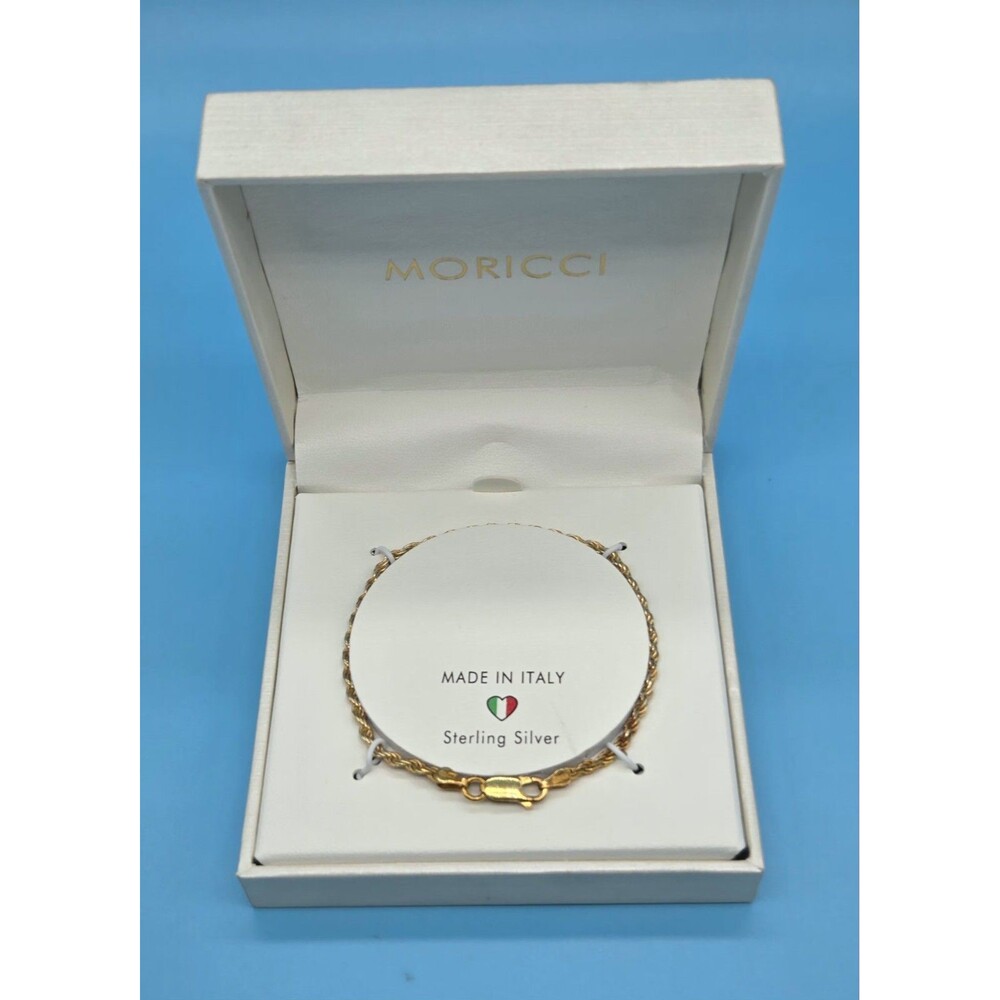 Moricci Italy 925 Gold Over Sterling Silver Rope Chain Bracelet 7" Box Incl.